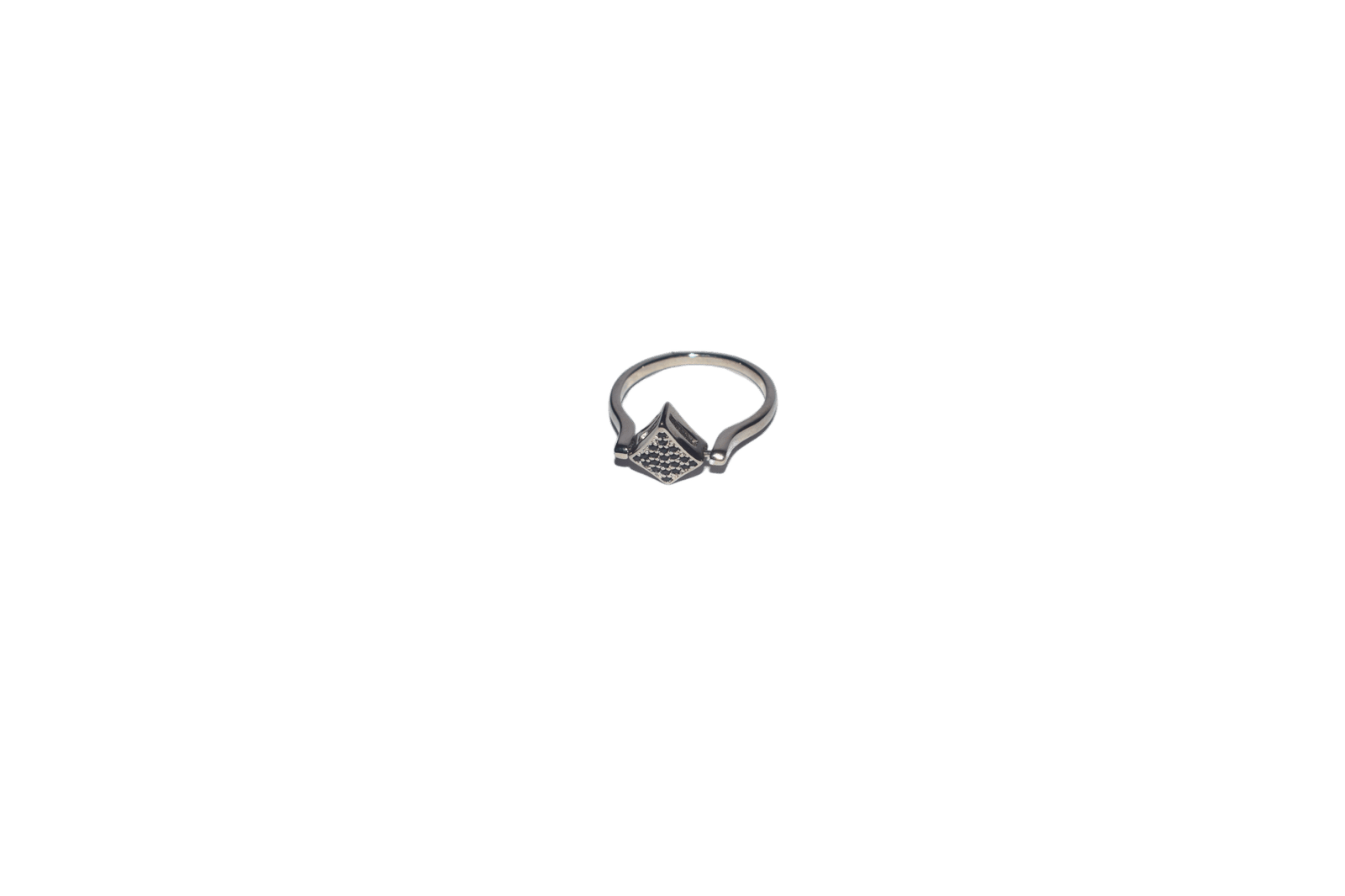 Elegant reversible silver-plated ring featuring a square-shaped stone-studded crown with curved band