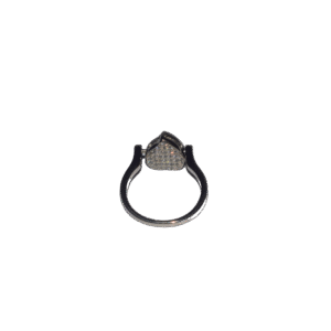 Sterling silver ring featuring pear-shaped setting with sparkling stones