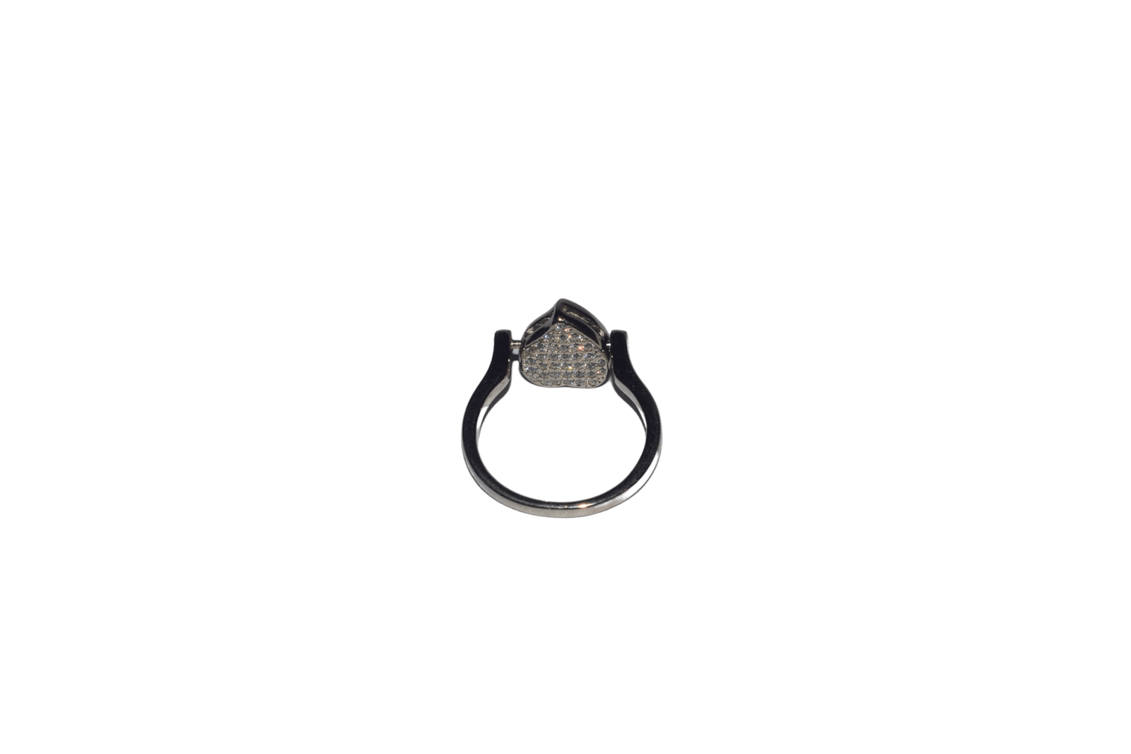 Sterling silver ring featuring pear-shaped setting with sparkling stones