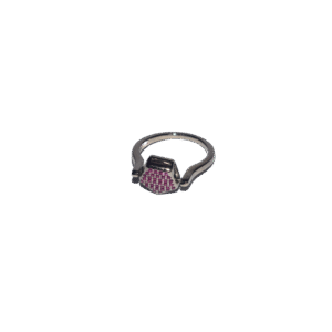 925 sterling silver foldable ring with reversible design, featuring one side with white stones and the other side with pink stones.