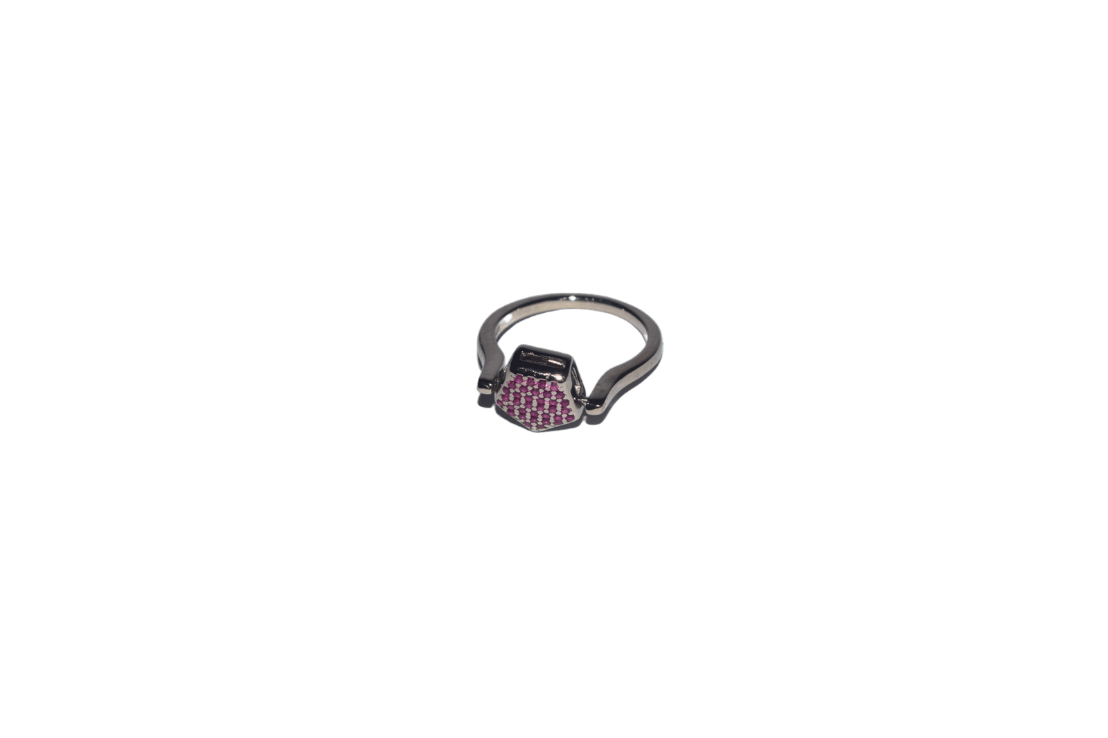 925 sterling silver foldable ring with reversible design, featuring one side with white stones and the other side with pink stones.
