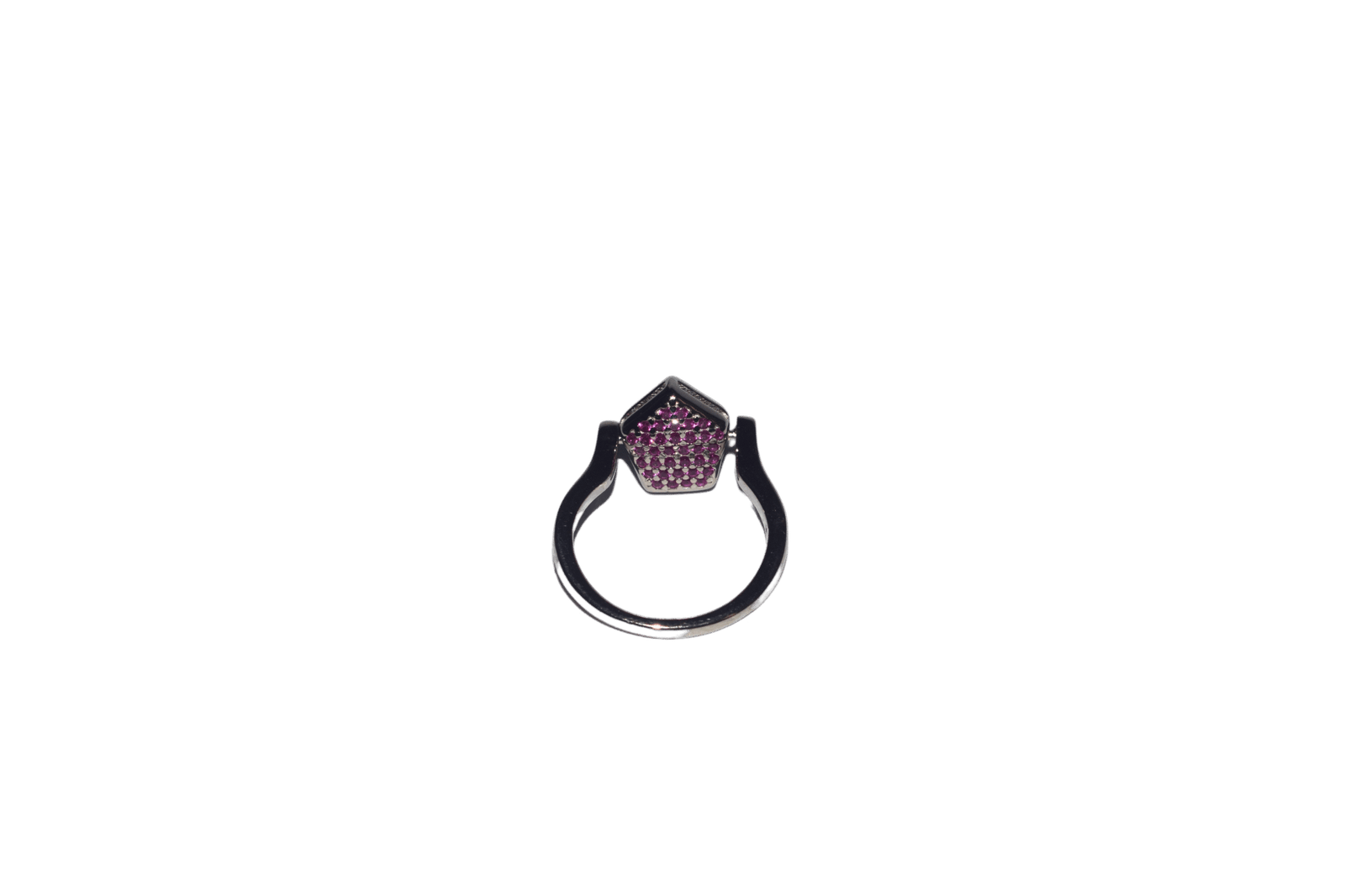 925 sterling silver foldable ring with reversible design, featuring one side with white stones and the other side with pink stones.