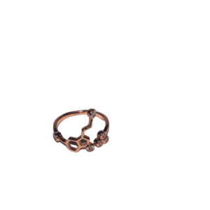 Sterling silver women’s ring with geometric design and cubic zirconia stones in rose gold finish.