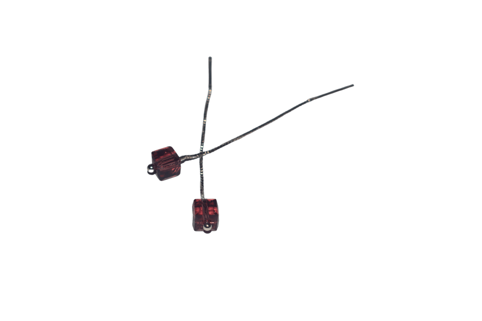 Cherry Stem 925 sterling silver threader earrings with red crystal cube drops, modern minimalist women’s jewelry