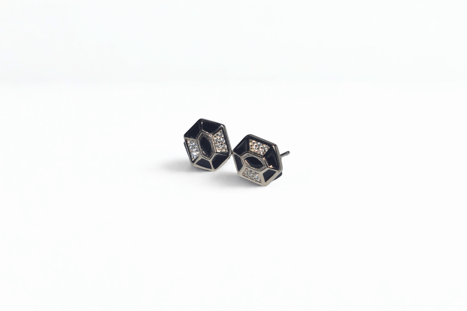 EdgeX Black 925 Sterling Silver Men’s Stud Earrings with Black Enamel and Cubic Zirconia