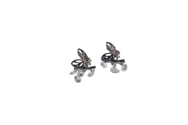 Moon Frost 925 sterling silver women’s earrings with butterfly design and sparkling crystal drops, elegant celestial jewelry