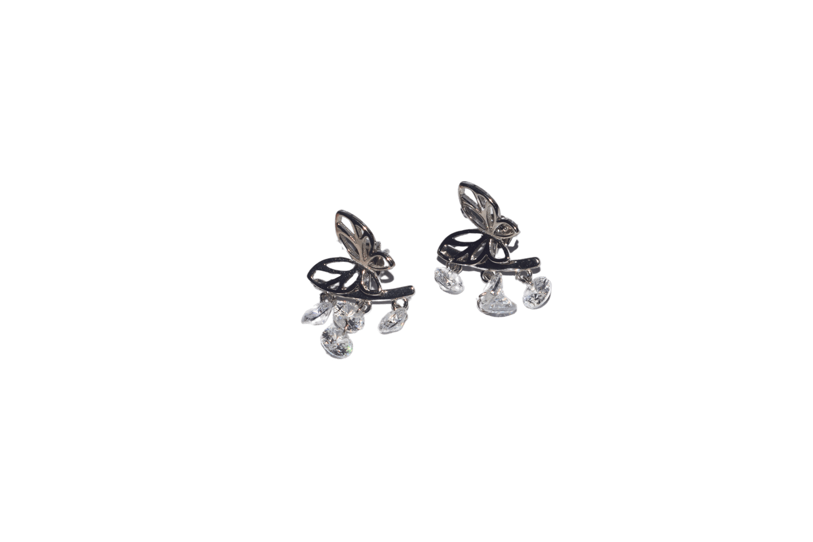 Moon Frost 925 sterling silver women’s earrings with butterfly design and sparkling crystal drops, elegant celestial jewelry