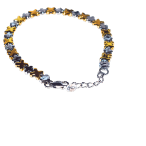 925 sterling silver women’s dual tone bracelet with silver and golden X-link design, elegant adjustable clasp, modern jewelry accessory