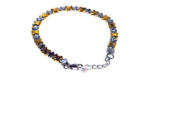 925 sterling silver women’s dual tone bracelet with silver and golden X-link design, elegant adjustable clasp, modern jewelry accessory