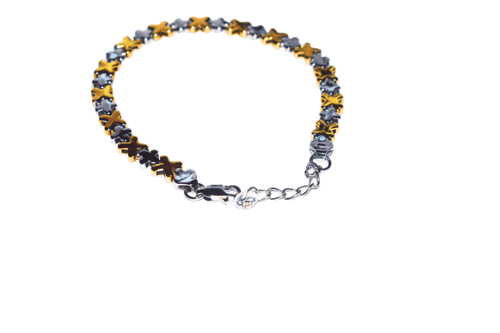 925 sterling silver women’s dual tone bracelet with silver and golden X-link design, elegant adjustable clasp, modern jewelry accessory