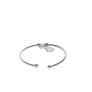 “925 sterling silver women’s open bangle kada with star and heart charms, minimalist cuff bracelet with cubic zirconia accents