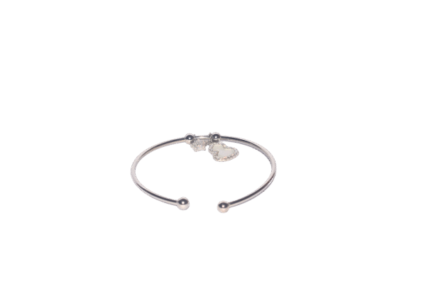 “925 sterling silver women’s open bangle kada with star and heart charms, minimalist cuff bracelet with cubic zirconia accents