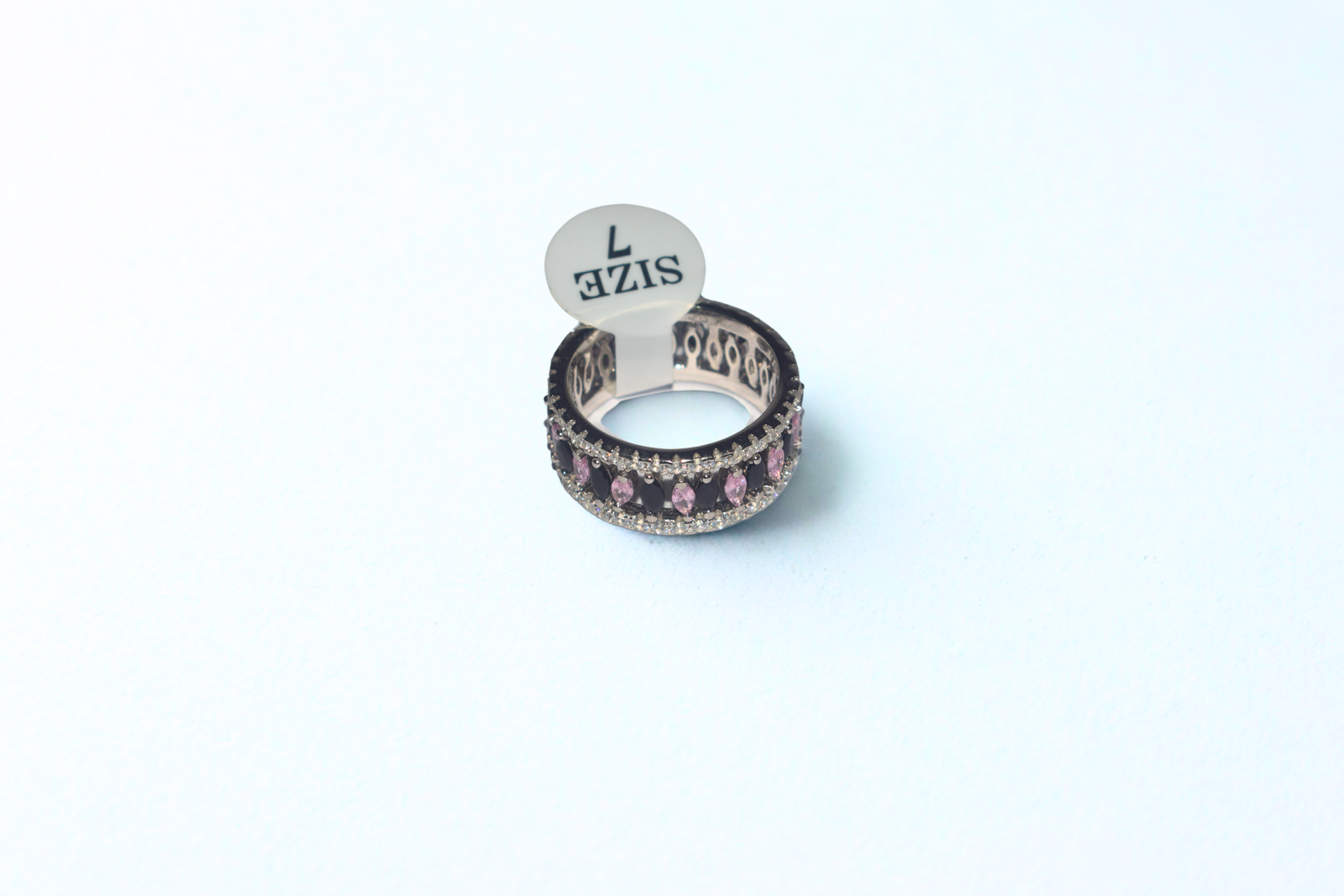Pink Empress 925 sterling silver wide band ring with pink marquise stones and cubic zirconia, luxury women’s statement jewelry