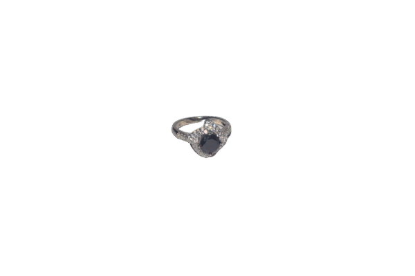 925 sterling silver ring, black stone silver ring, halo design sterling silver ring, women’s statement ring, Black Spark ring.
