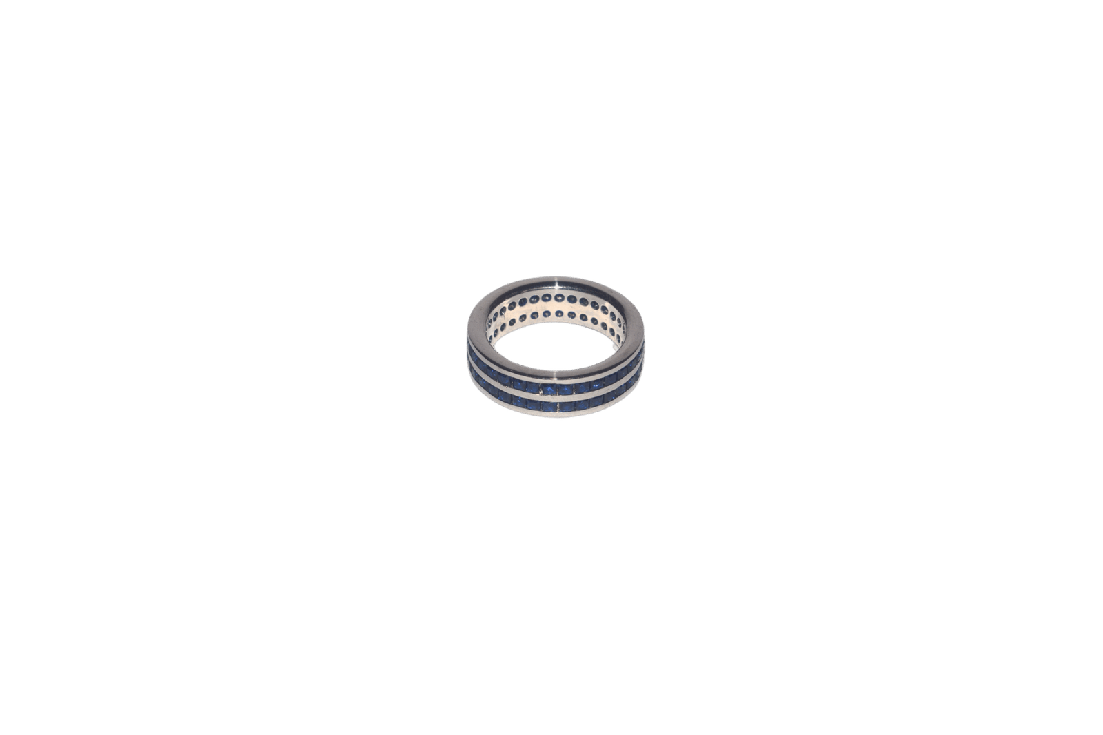 Blue Titan men’s ring in 925 sterling silver with dual rows of deep midnight-blue stones, modern and bold band.