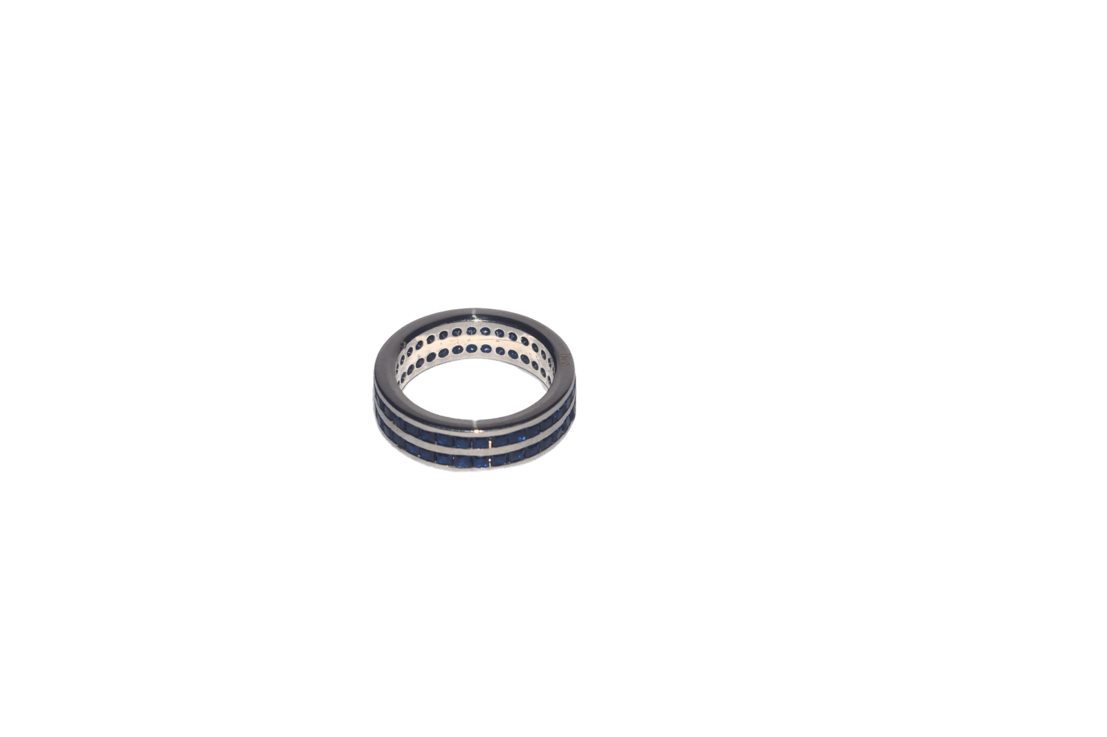 Blue Titan men’s ring in 925 sterling silver with dual rows of deep midnight-blue stones, modern and bold band.