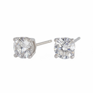 Two sterling silver stud earrings, one shown from the front and the other from the back, displaying the secure push-back closure and the post