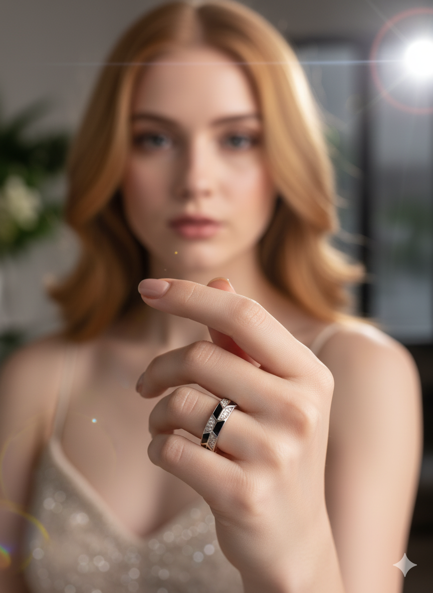 Stylish 925 sterling silver ring, Black Ice, perfect for both men and women.