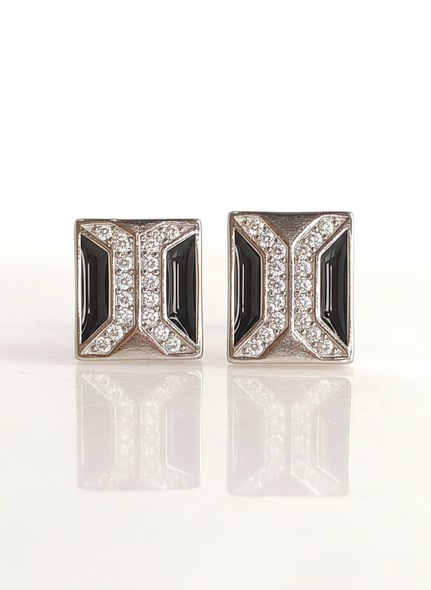 25 Sterling Silver Black Enamel Square Unisex Stud Earrings "BlinkX Black".