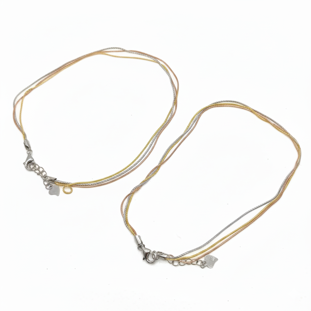 925 sterling silver triple layer anklet pair for women gold rose silver tone adjustable chain by Madhisha Silvers