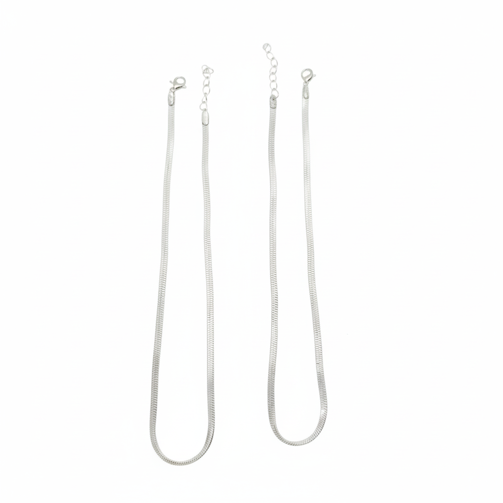 Close-up of Rhodium Plated Sterling Silver Flat Mesh Anklet Chain Texture and Clasp Detail