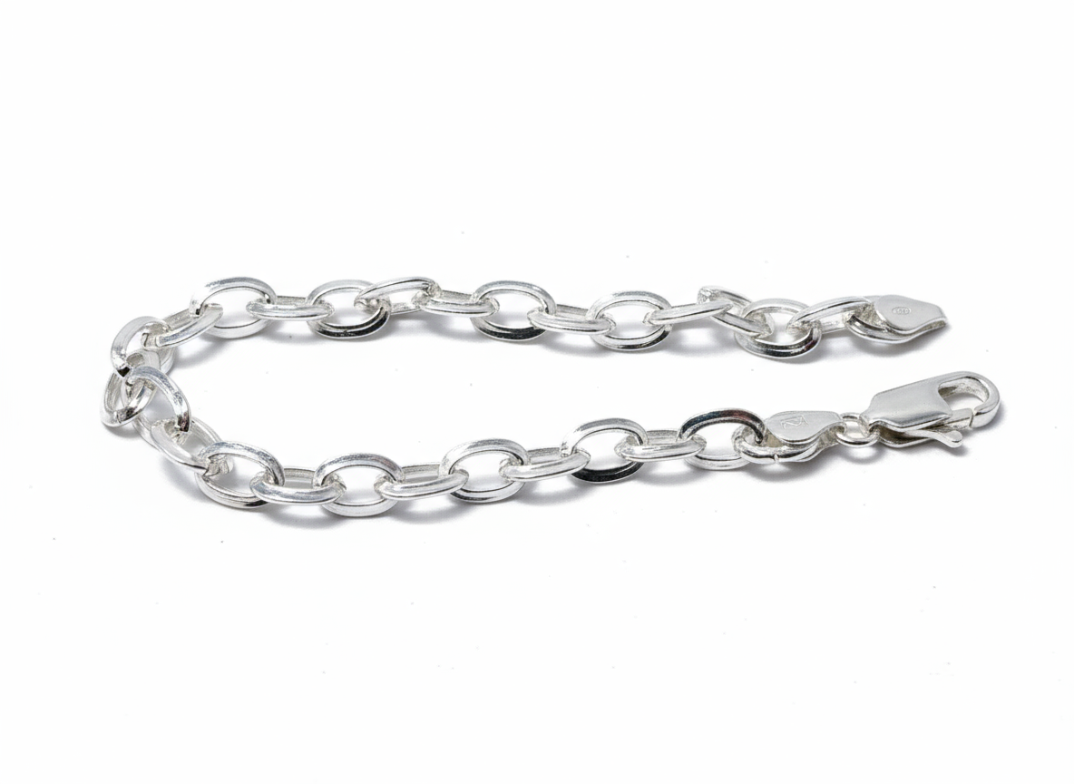 Heavy gauge 925 silver link bracelet for men, heirloom quality chain.