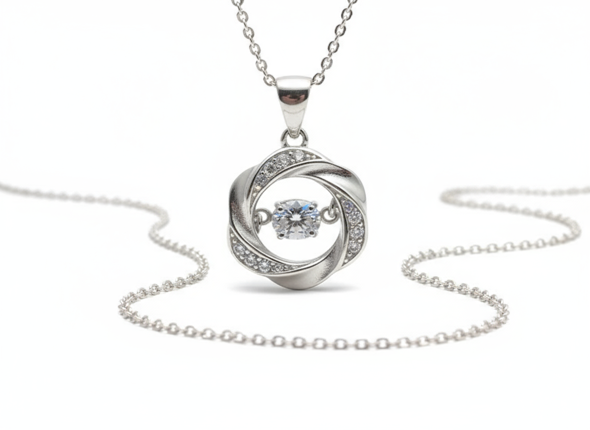 925 Sterling Silver Dancing Gemstone Pendant Necklace for Women, The Sterling Reactor Kinetic Jewelry with Chain
