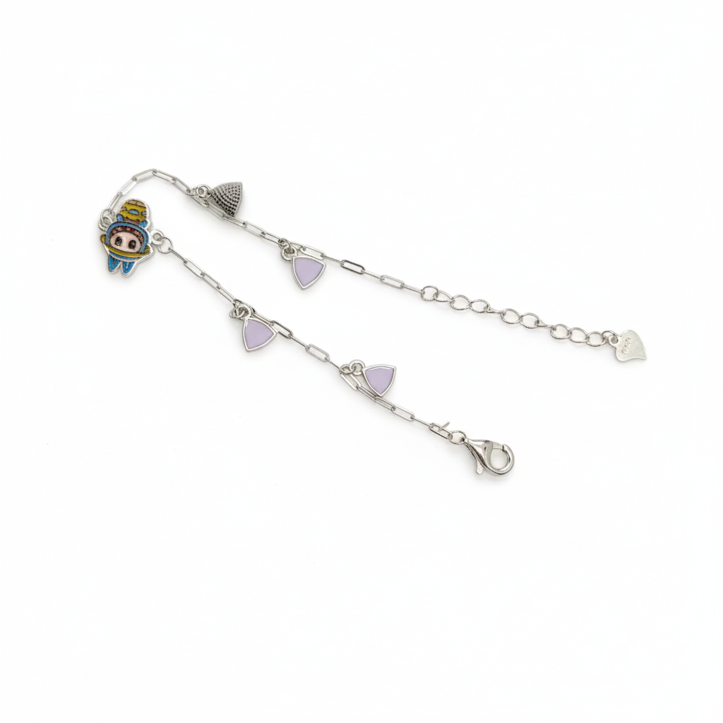 Purple Sprout 925 sterling silver baby bracelet with cute purple enamel charm and adjustable chain by Madhisha Silvers.