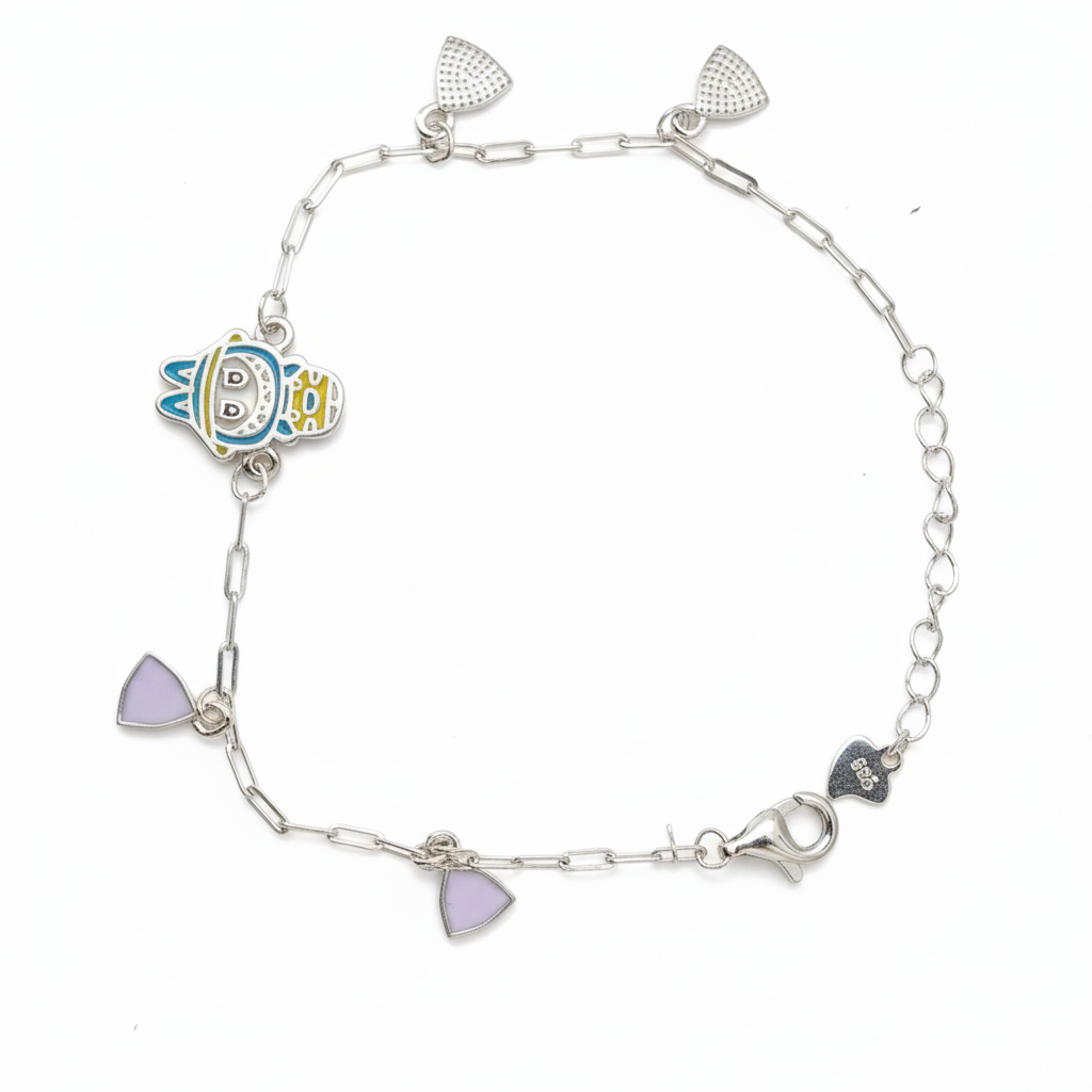 Purple Sprout 925 sterling silver baby bracelet with cute purple enamel charm and adjustable chain by Madhisha Silvers.