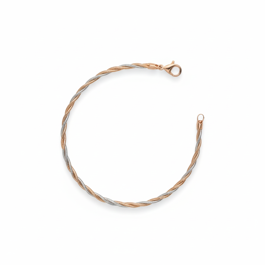 Madhisha Silvers flexible silver and rose gold spiral kada bracelet, bi-color twist design.