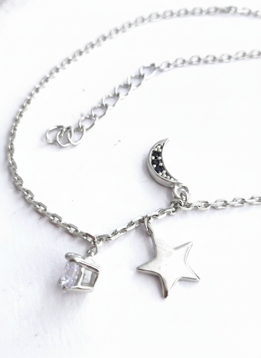 925 sterling silver Starlit Moon bracelet with star and moon charms