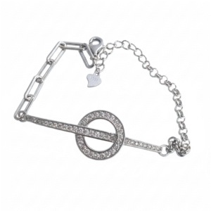 925 sterling silver Orbit Link bracelet with pavé halo and adjustable chain