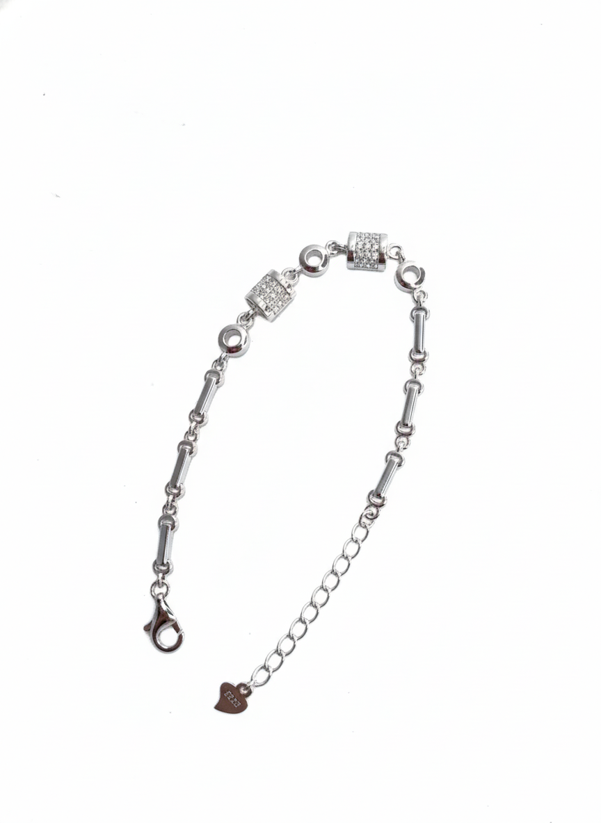 Icon Duo Link silver bracelet featuring bar links and zircon studded charms
