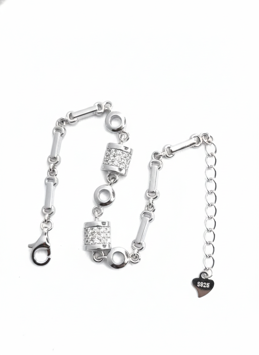 Icon Duo Link 925 sterling silver bracelet with dual pavé cylinder charms