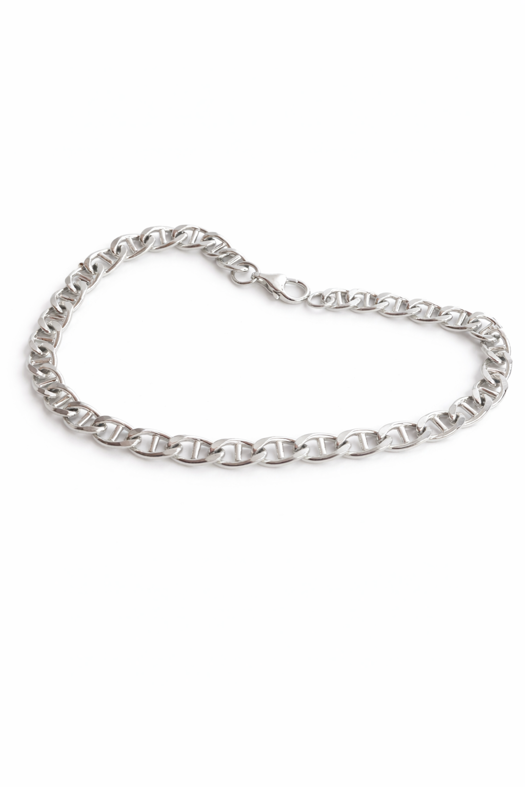 Modern sterling silver interlocking link bracelet high polish finish