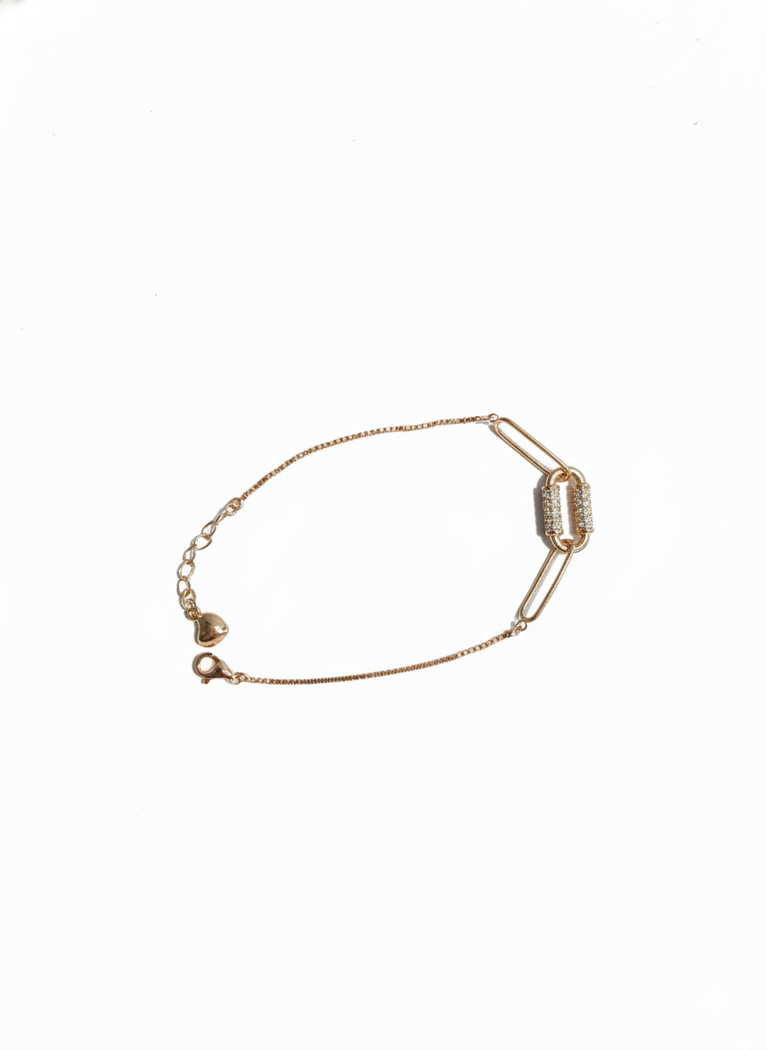 925 sterling silver bracelet with dual zircon studded bars and adjustable chain