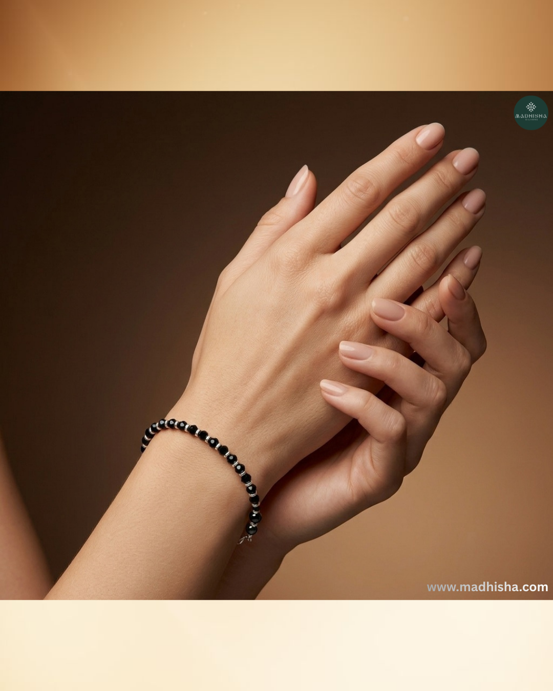 Madhisha Black Guardlet bracelet featuring faceted black beads and sterling silver elements for everyday wear.