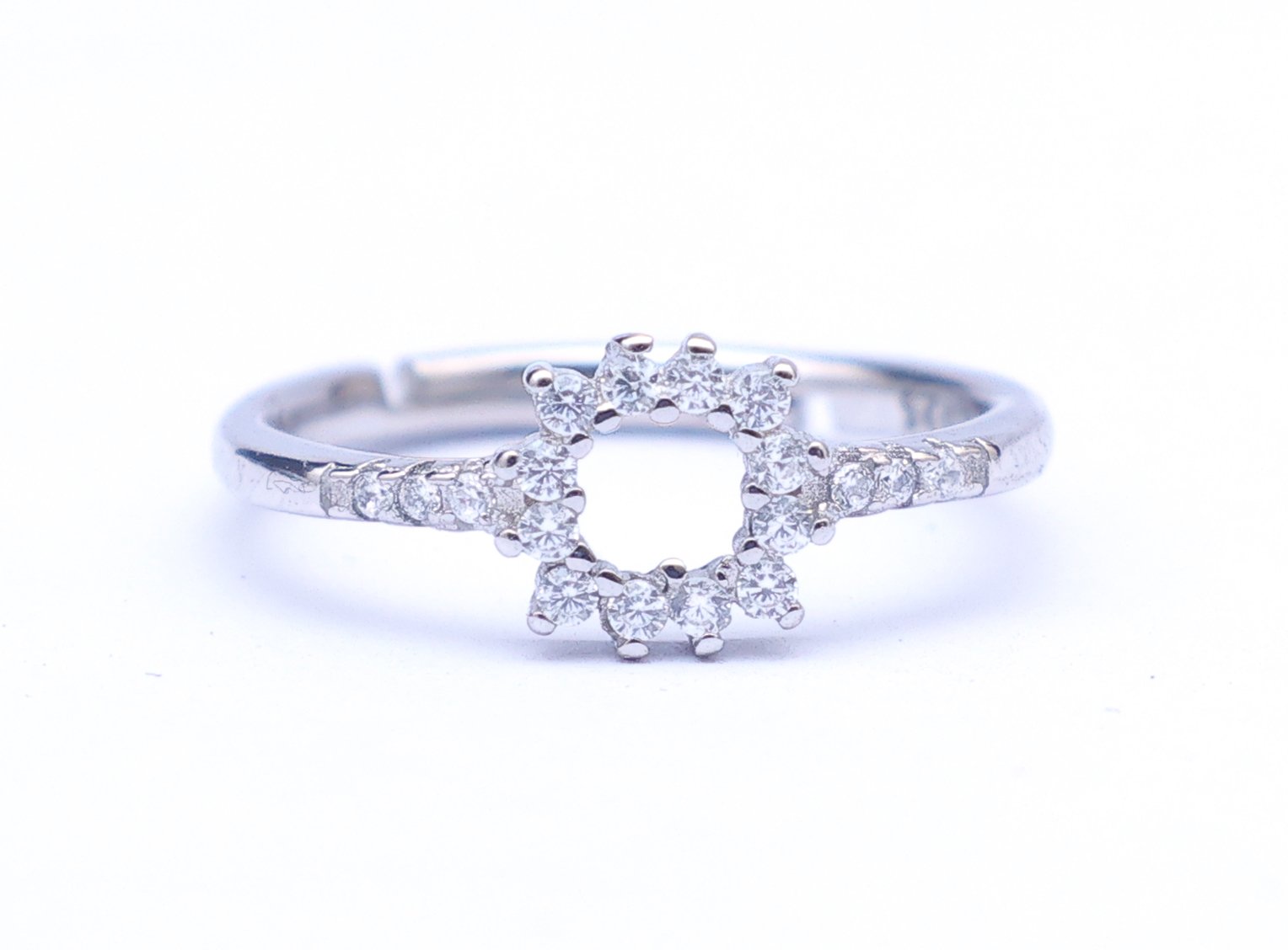 925 sterling silver Radiant Circle adjustable ring with sparkling halo stones