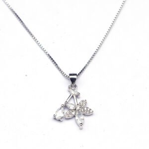 Elegant petal design silver necklace set for women with sparkling stones