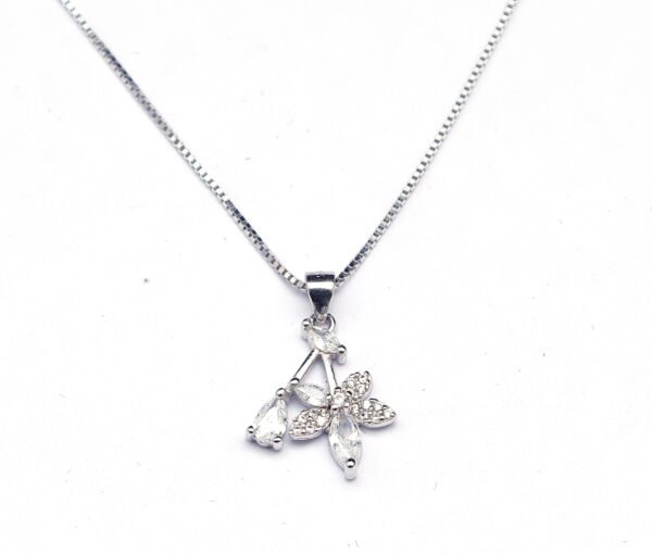 Elegant petal design silver necklace set for women with sparkling stones