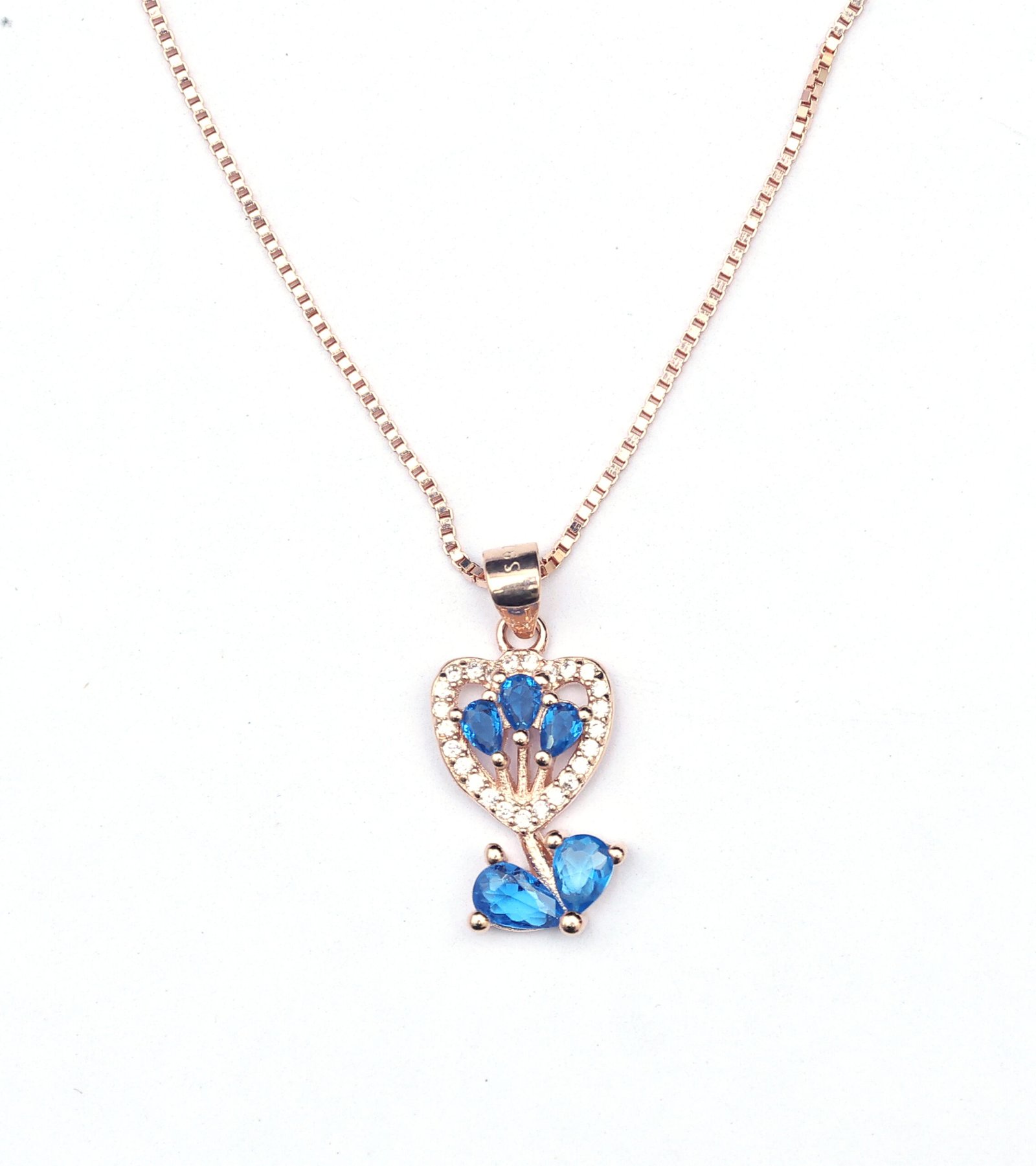 Elegant heart shape necklace with blue stones for women