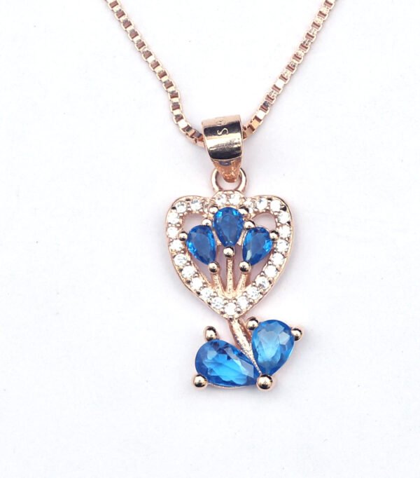 Blue Blossom Heart Pendant Set 925 sterling silver necklace with blue stones and matching earrings