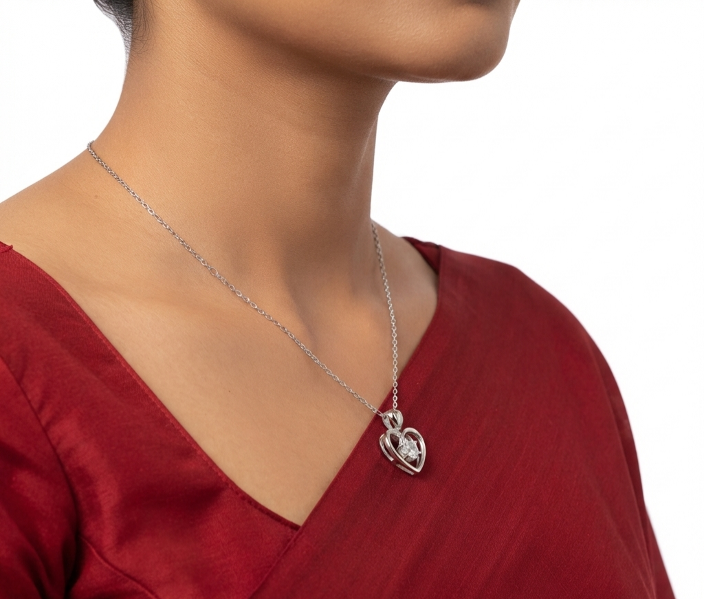 925 Hallmarked Sterling Silver Heart Pendant Necklace showing delicate chain and elegant craftsmanship