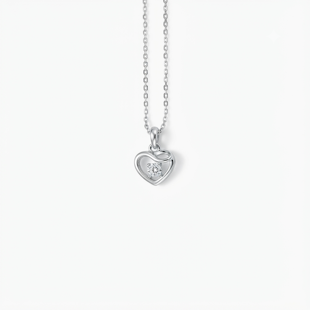Close-up of Heart of Grace 925 Sterling Silver Heart Pendant featuring brilliant Cubic Zirconia stone
